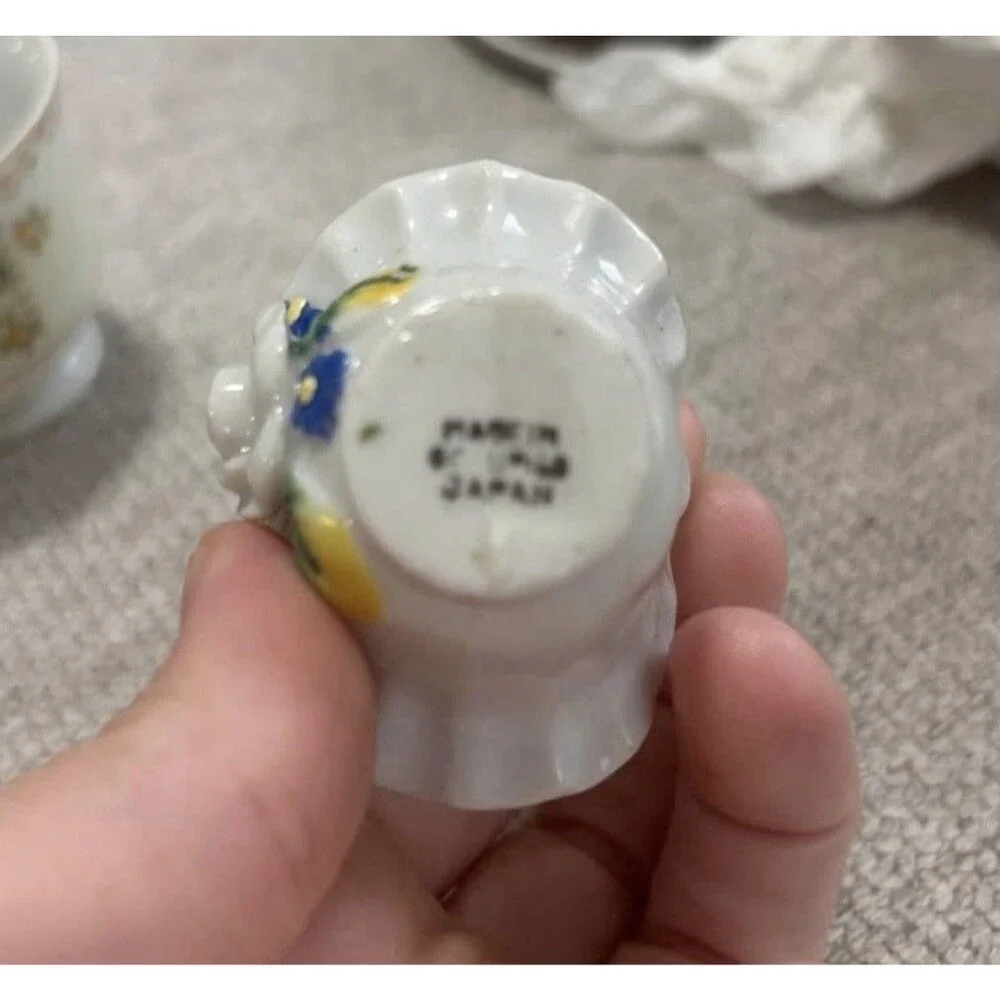 Vintage Occupied Japan Mini Demitasse Tea Cup Lot 3 Floral Gold Basket Porcelain